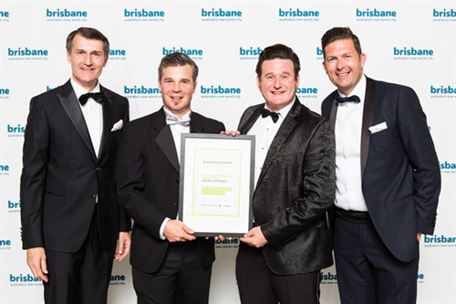 Lord Mayor Graham Quirk with Greg Dower and Darren Stewart of my FootDr podiatry centres